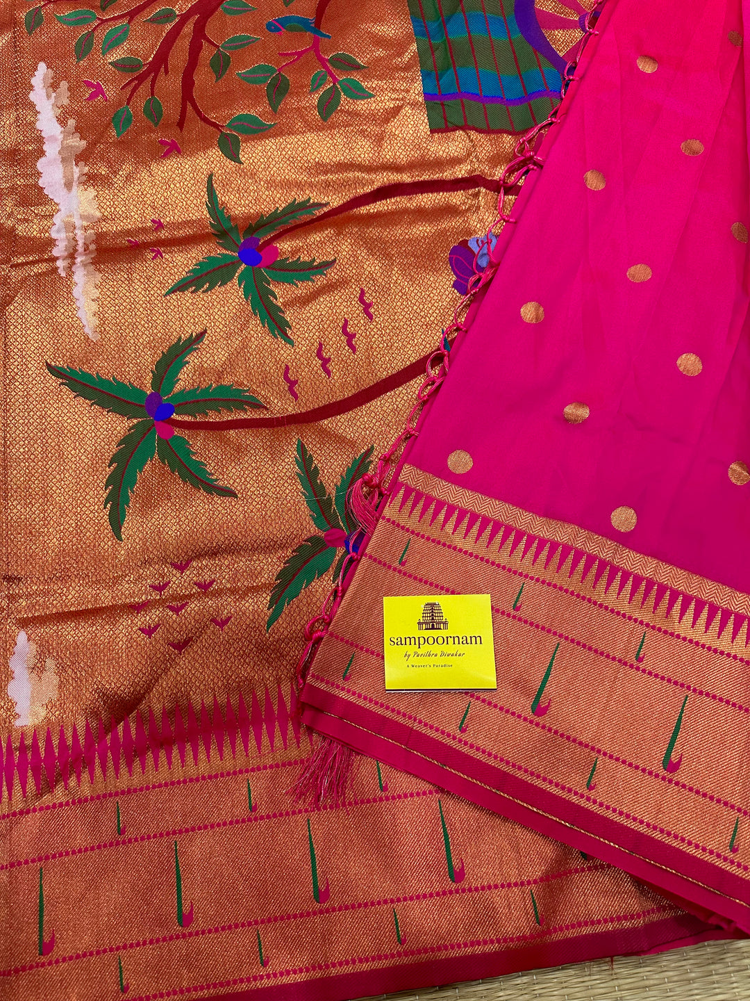 Rani Pink Big Muniya Border, Zari Minakari Pallu Design, Heavy Meena Zari Pallu