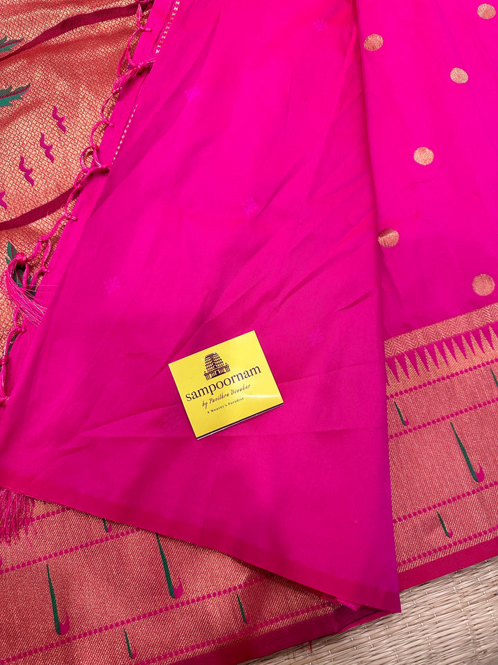 Rani Pink Big Muniya Border, Zari Minakari Pallu Design, Heavy Meena Zari Pallu