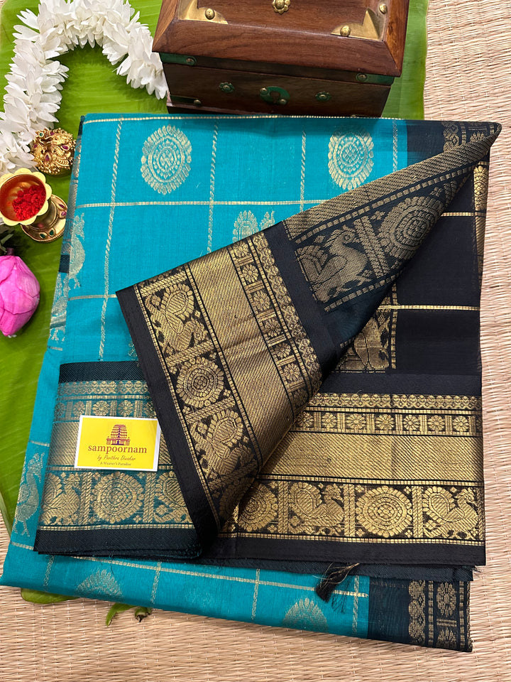 Ramar Green with Black Mayil Chakram Silk Cotton Saree