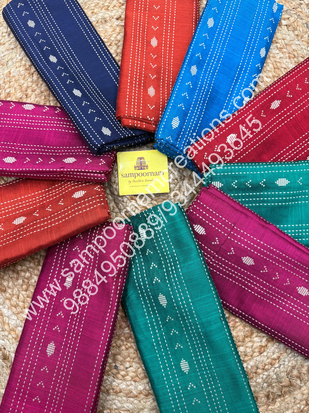 Semi Raw Silk with Kantha thread work Blouse Pieces - Pack Of Ten - Assorted Colours