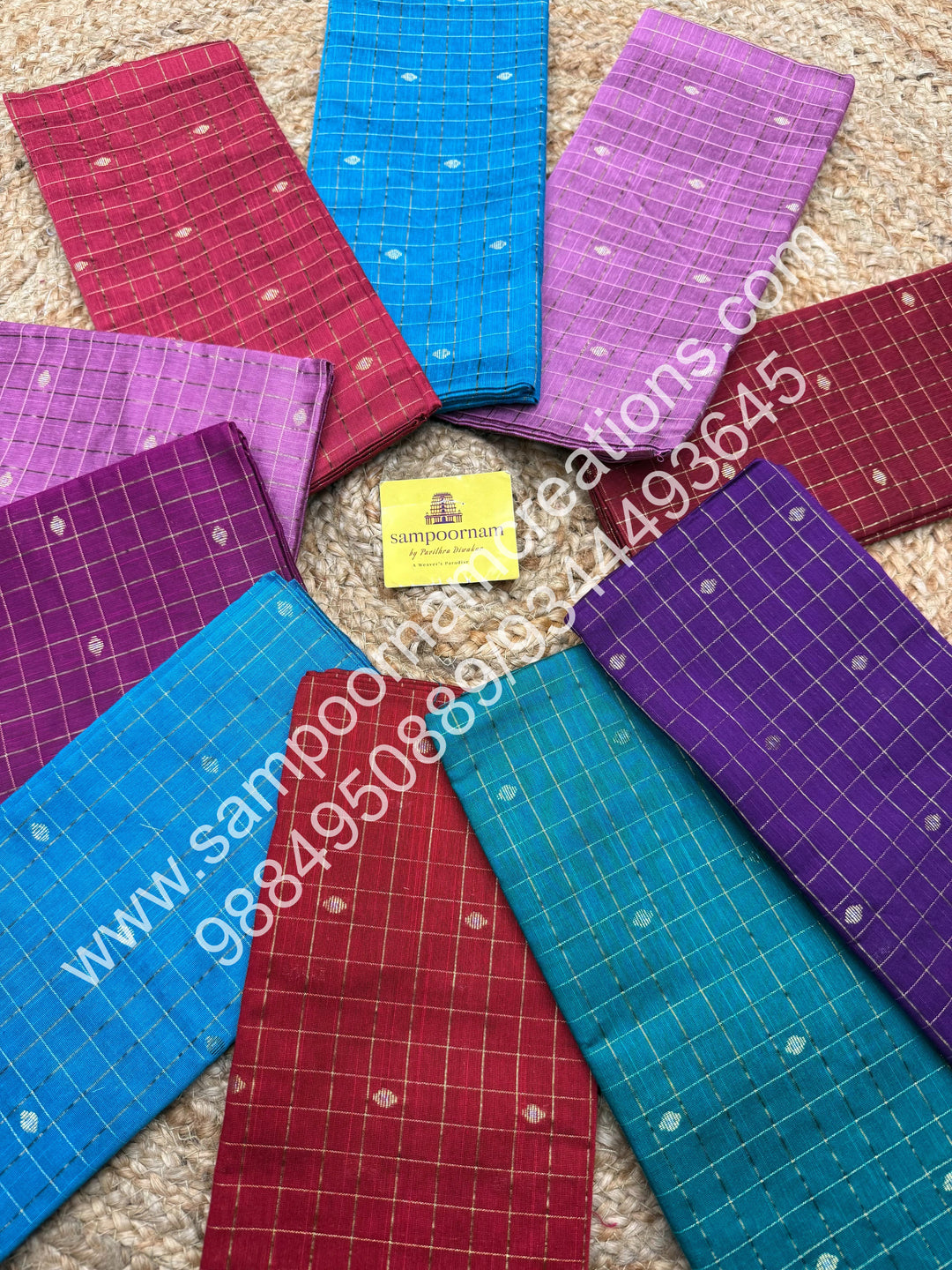 Semi Raw Silk with Rich Checks and Butta Blouse Pieces - Pack Of Ten - Assorted Colours