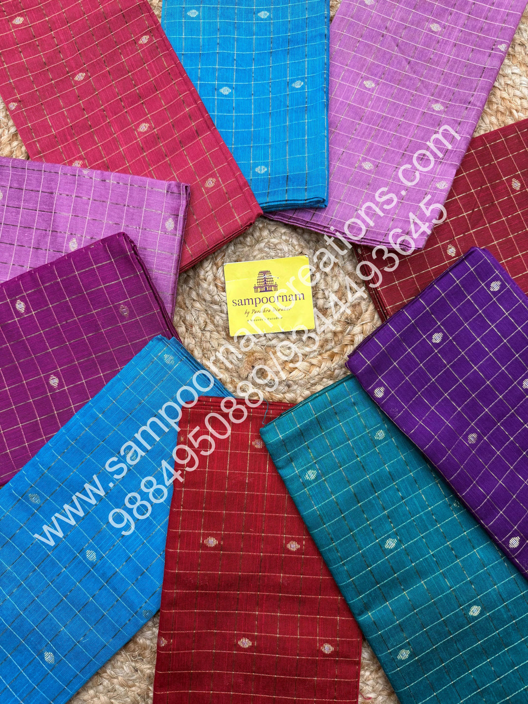 Semi Raw Silk with Rich Checks and Butta Blouse Pieces - Pack Of Ten - Assorted Colours