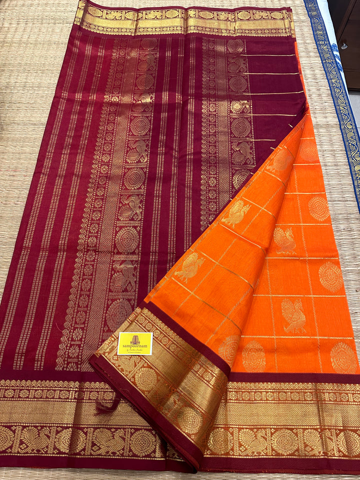 Orange with Araku Mayil Chakram Silk Cotton Saree