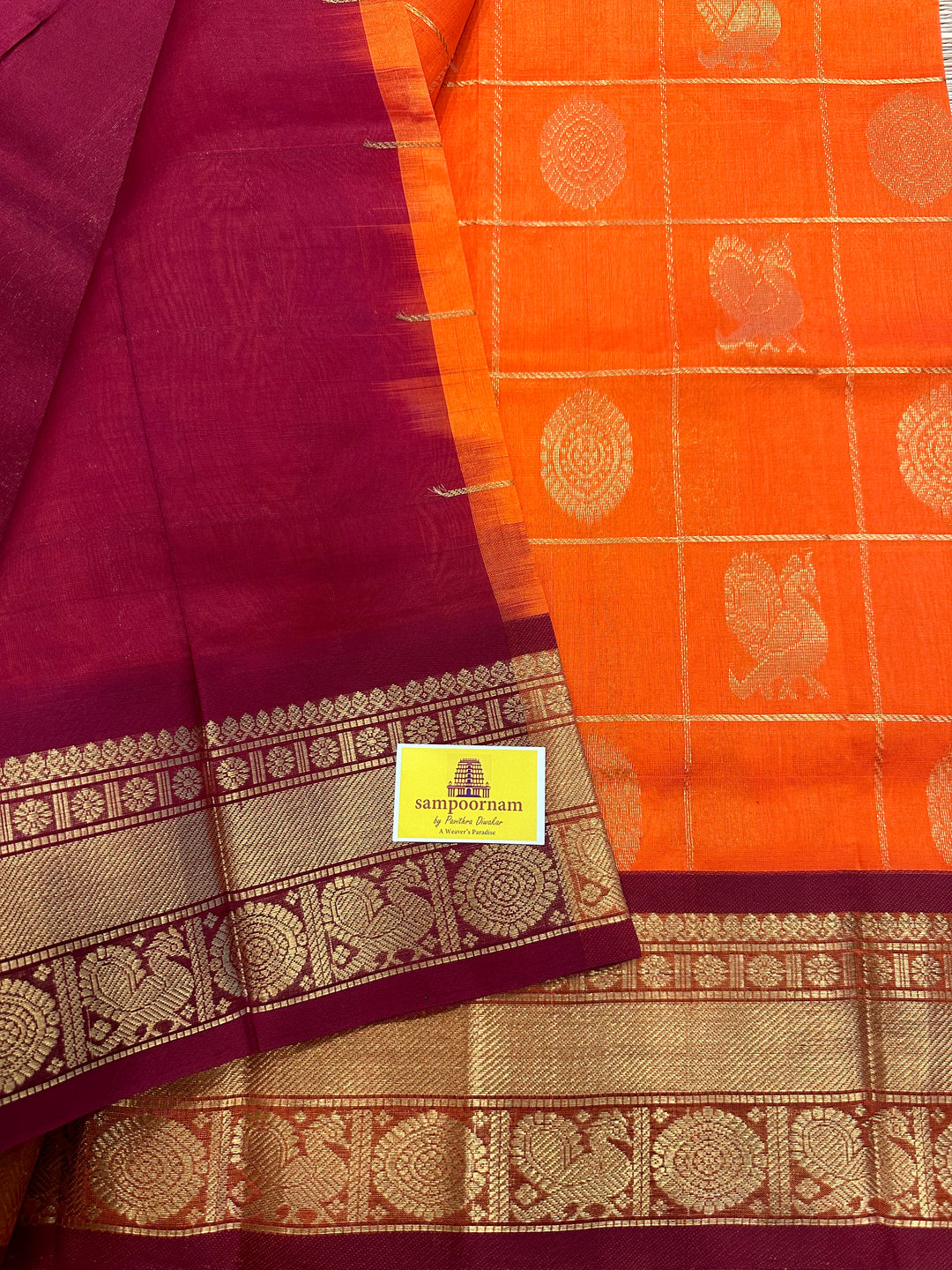 Orange with Araku Mayil Chakram Silk Cotton Saree