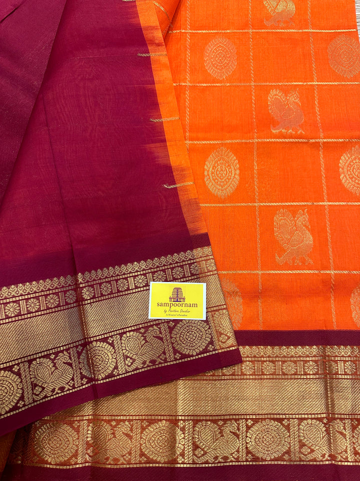 Orange with Araku Mayil Chakram Silk Cotton Saree