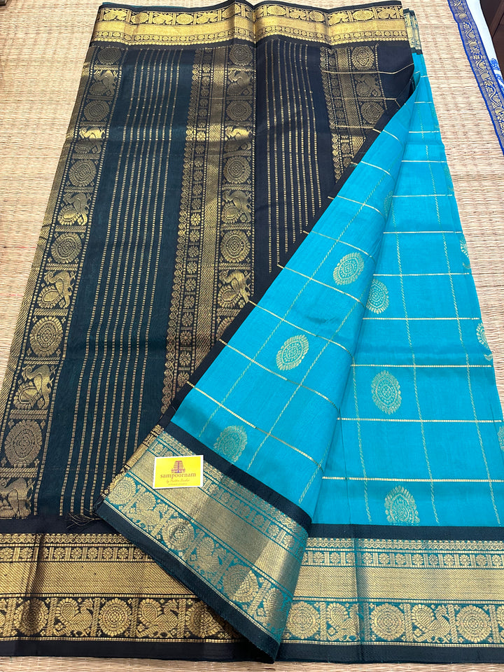 Ramar Green with Black Mayil Chakram Silk Cotton Saree