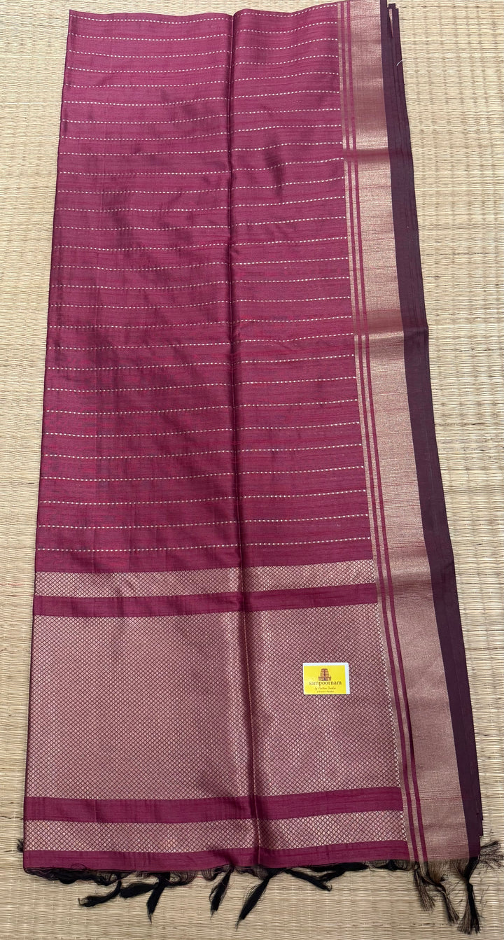 Magenta with Vertical Lines Semi Raw Silk