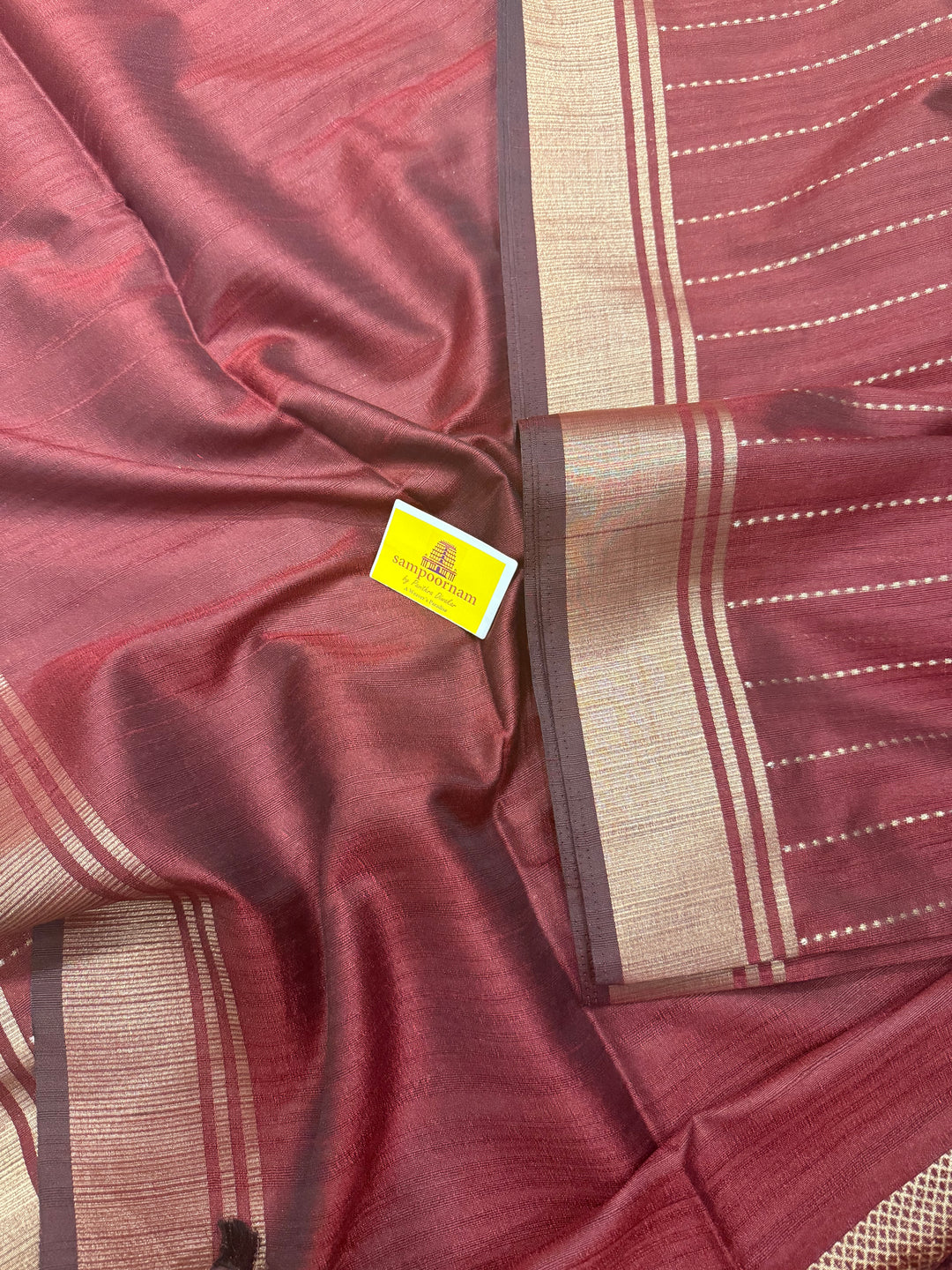 Maroon with Vertical Lines Semi Raw Silk