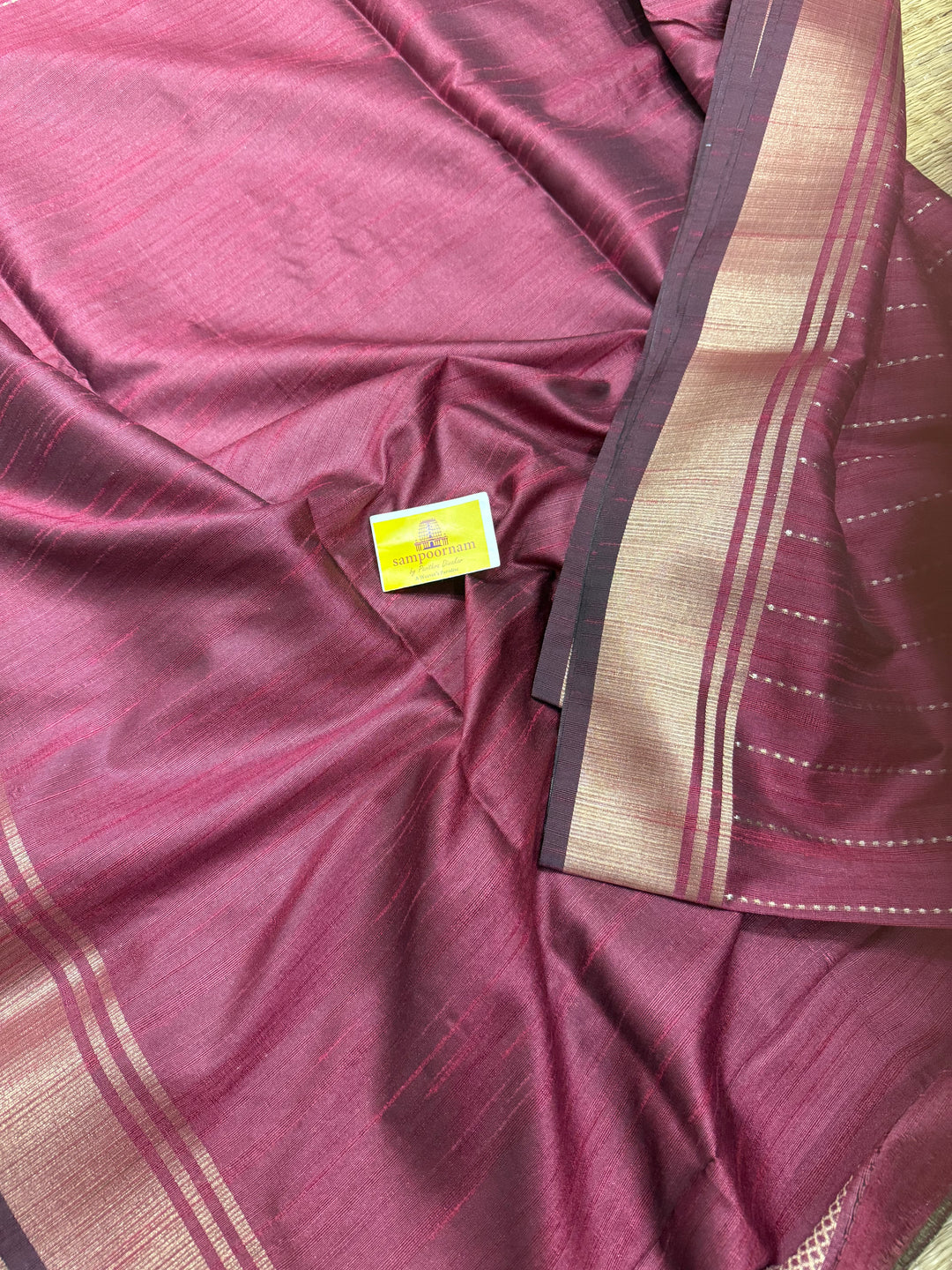 Magenta with Vertical Lines Semi Raw Silk