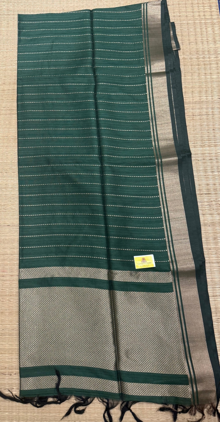 Green with Vertical Lines Semi Raw Silk