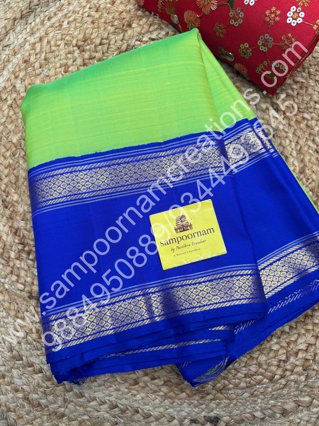 Parrot Green with Blue , rettapet  borders and Rich Pallu  Pure Kanjivaram Silk Saree