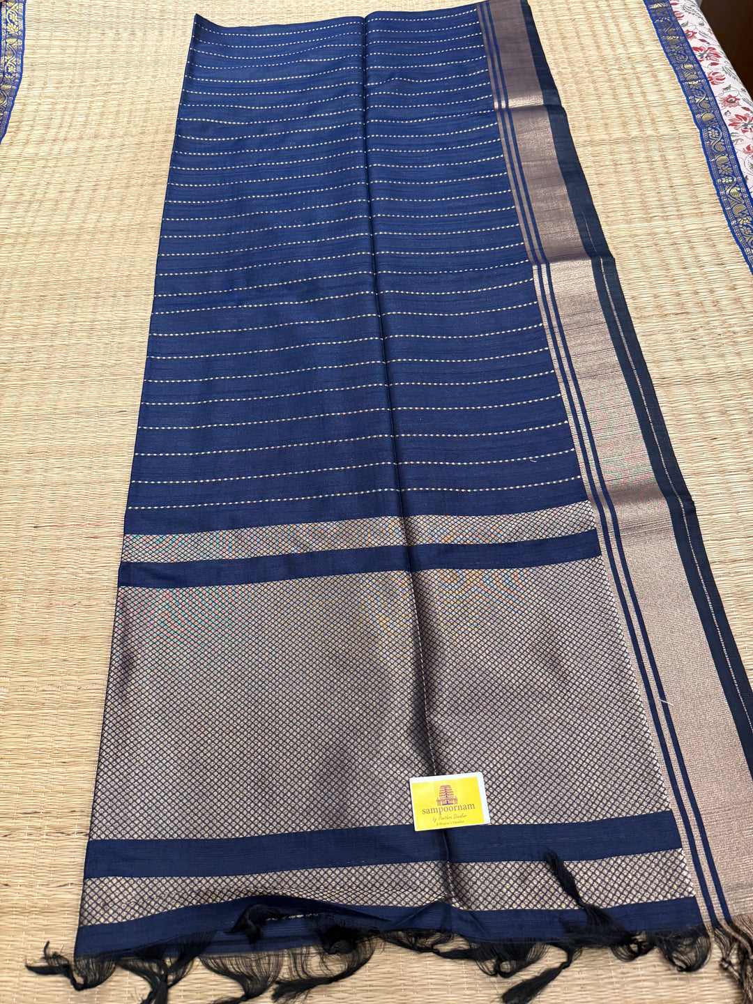 Dark Blue with Vertical Lines Semi Raw Silk