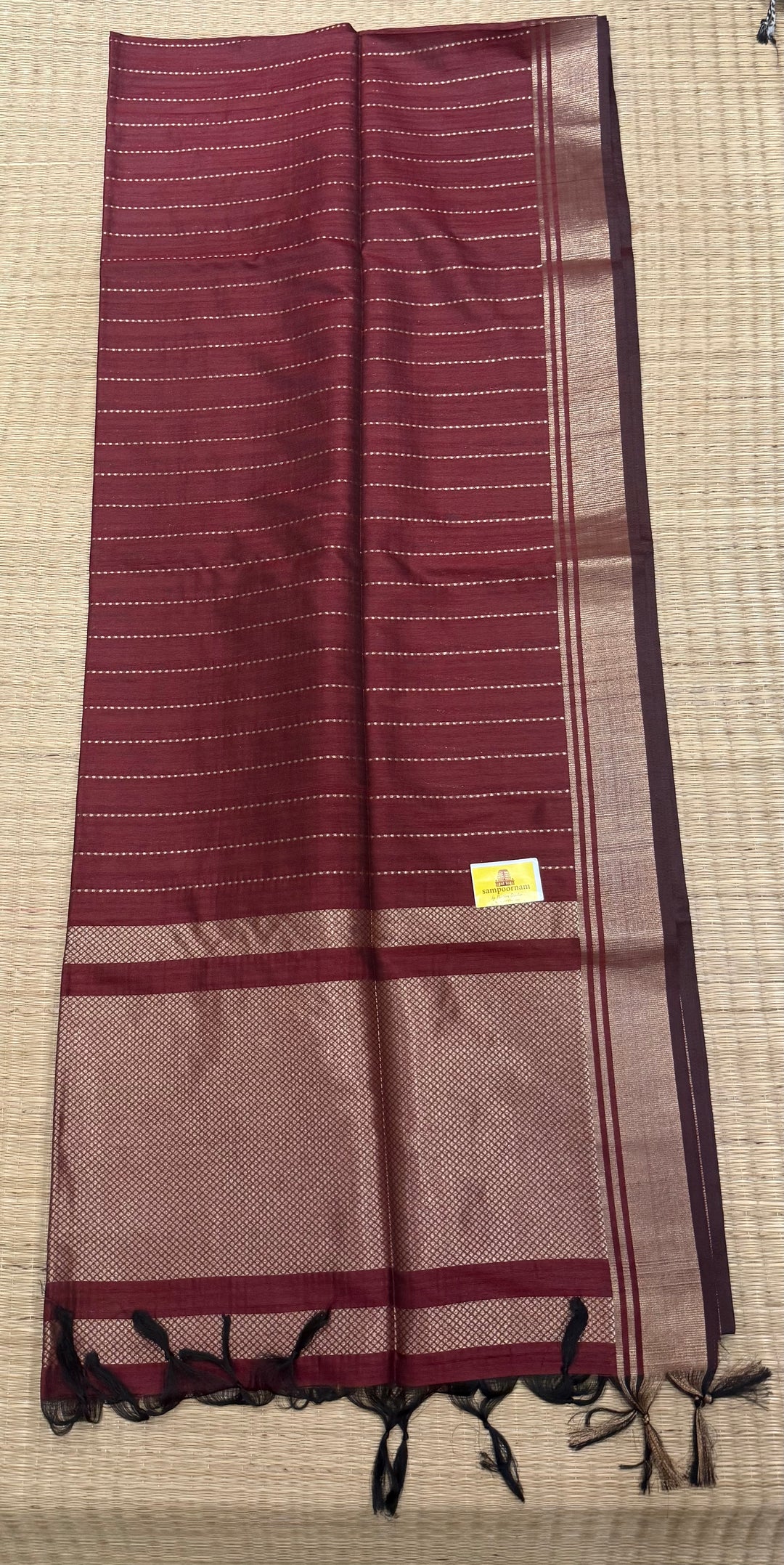 Maroon with Vertical Lines Semi Raw Silk