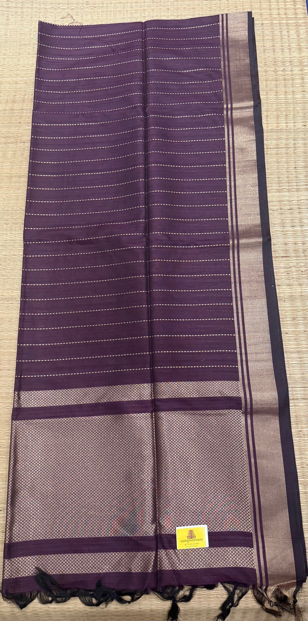 Purple with Vertical Lines Semi Raw Silk