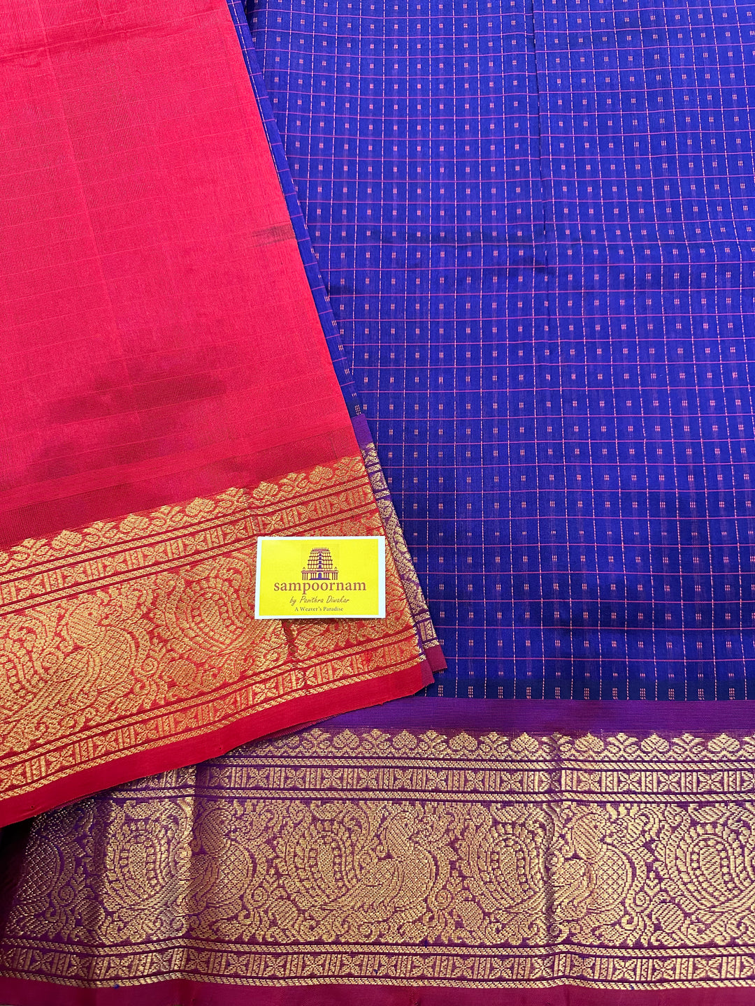 Blue with Red Lakshadeepam Silk Cotton Saree