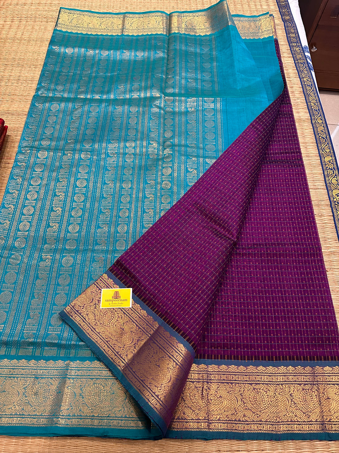 Purple with Blue Lakshadeepam Silk Cotton Saree