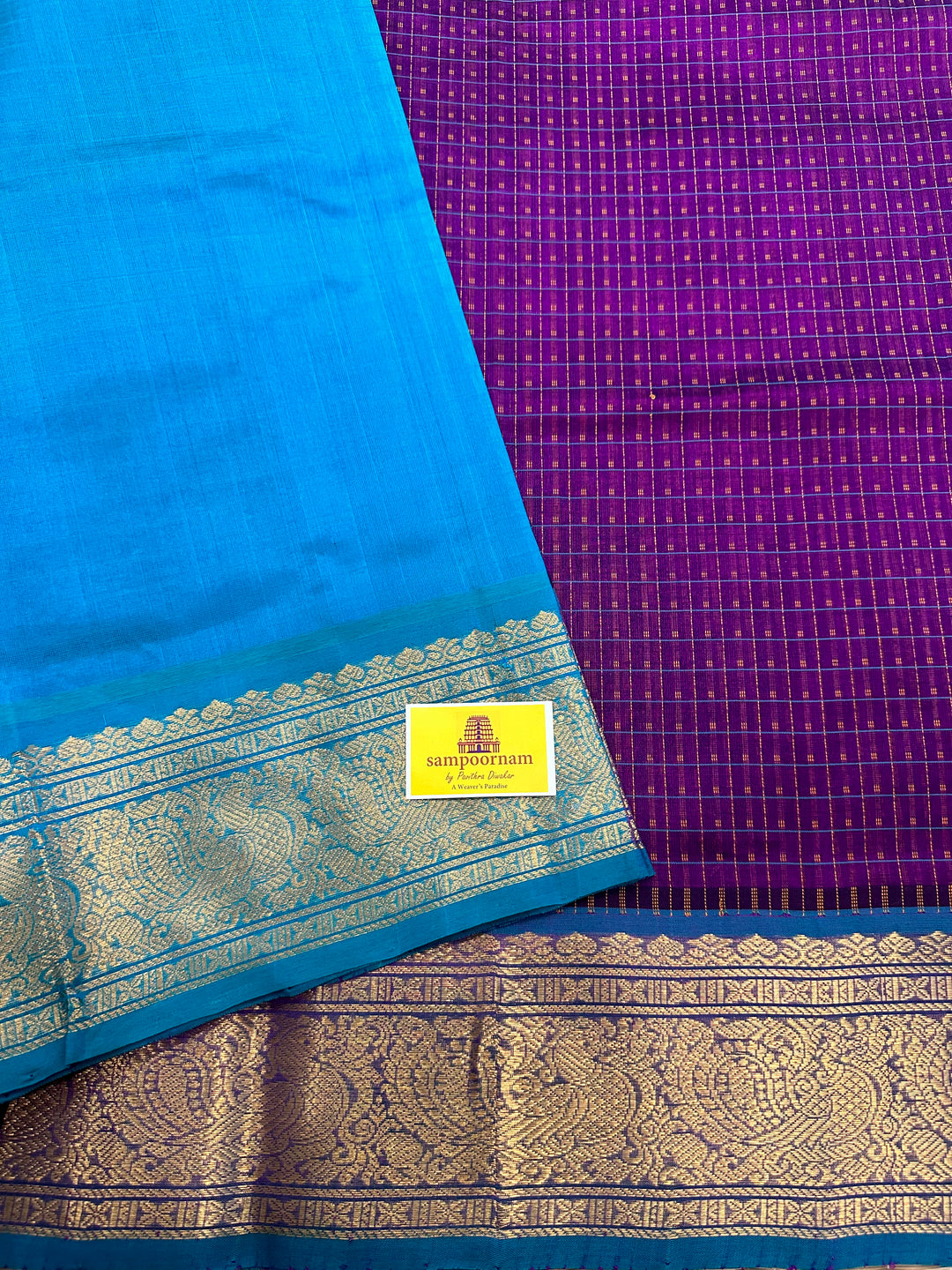 Purple with Blue Lakshadeepam Silk Cotton Saree