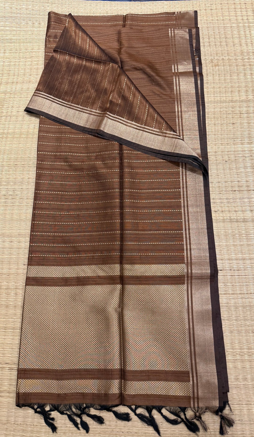 Light Brown with Vertical Lines Semi Raw Silk