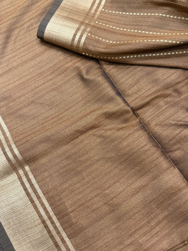 Light Brown with Vertical Lines Semi Raw Silk