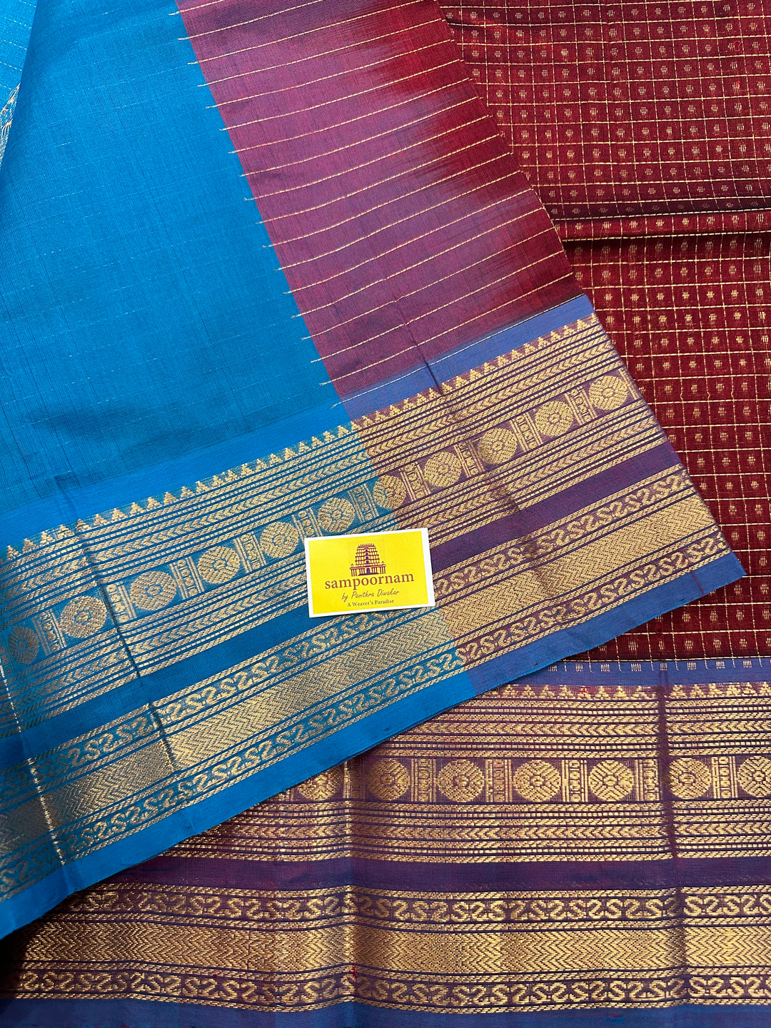 Dark Maroon with Blue Zari Lakshadeepam Silk Cotton Saree