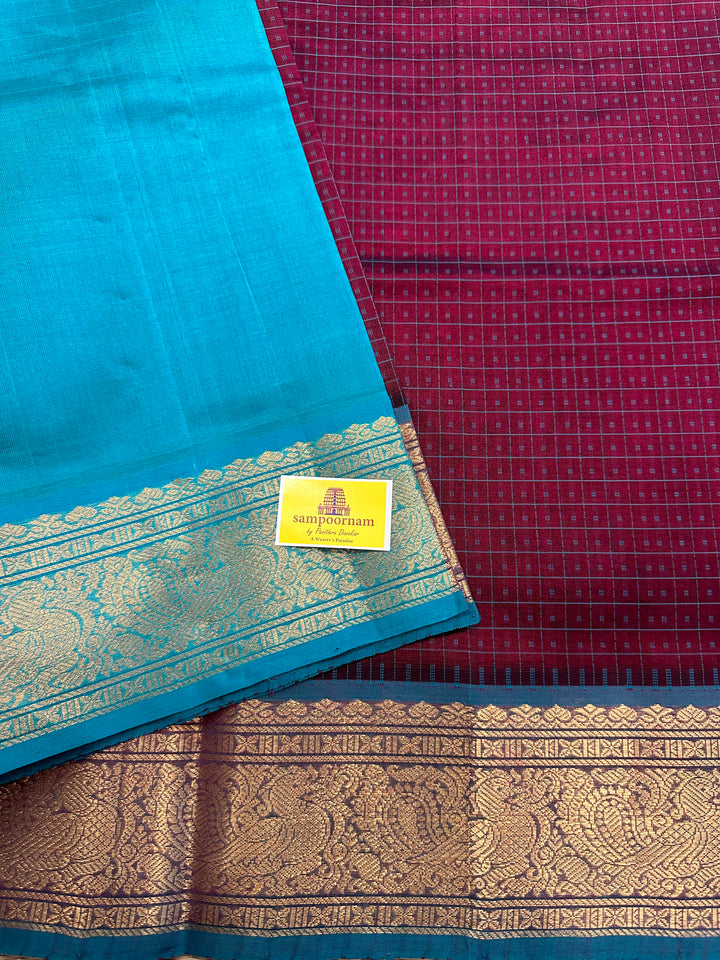 Maroon with Blue Lakshadeepam Silk Cotton Saree