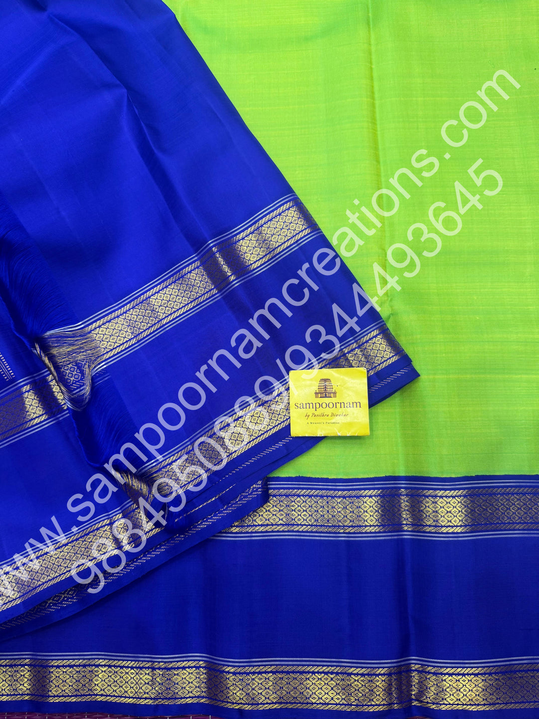Parrot Green with Blue , rettapet  borders and Rich Pallu  Pure Kanjivaram Silk Saree