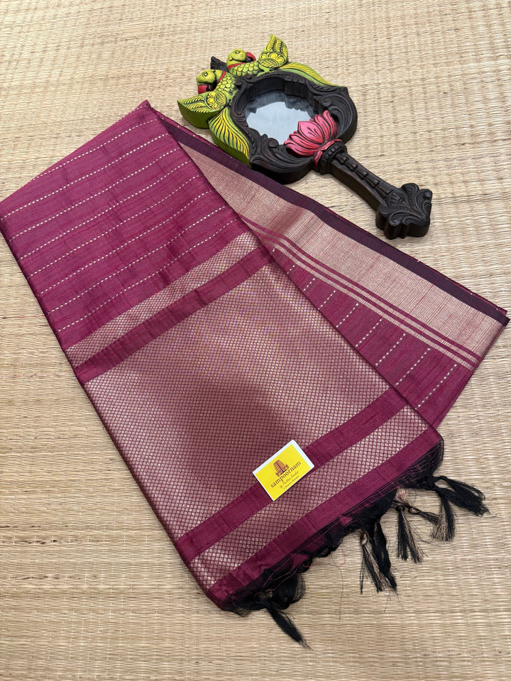 Magenta with Vertical Lines Semi Raw Silk