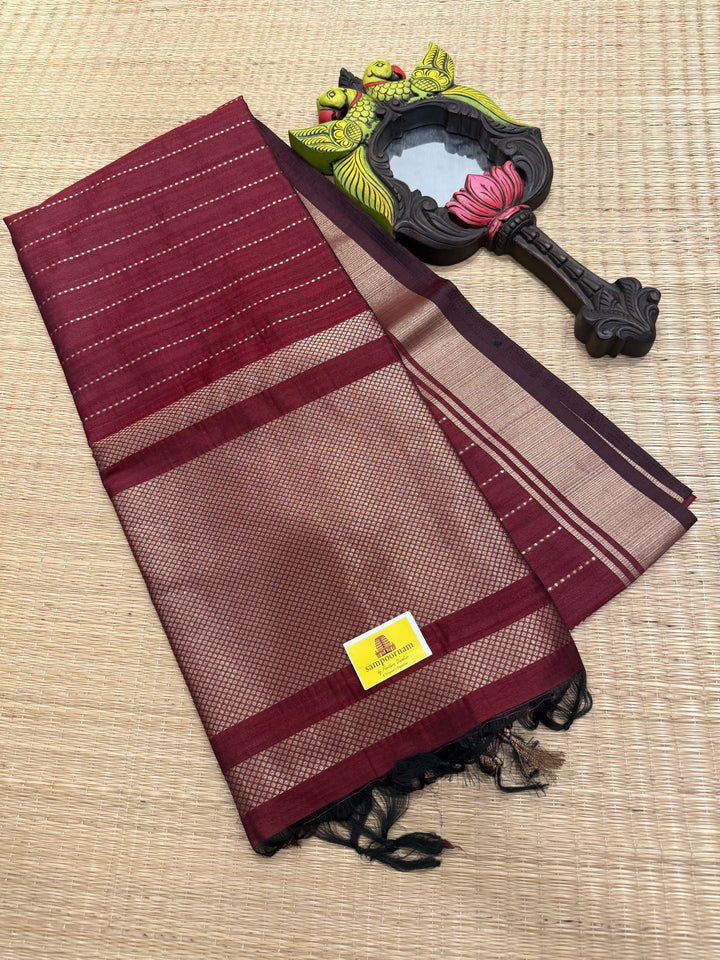 Maroon with Vertical Lines Semi Raw Silk