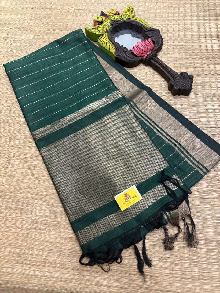 Green with Vertical Lines Semi Raw Silk