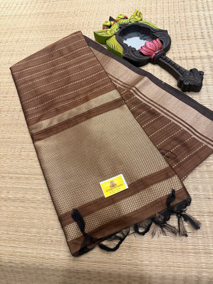 Light Brown with Vertical Lines Semi Raw Silk