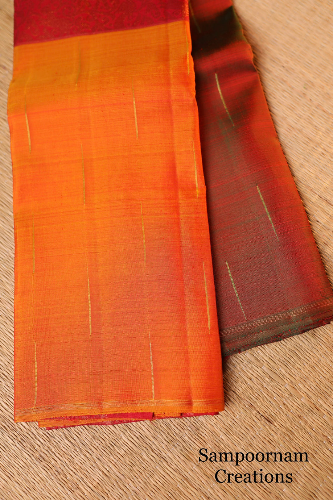 Mubbagam Vanasingaram Red, Manthulir and Manjal  Pure Silk And Pure Zari Handwoven Pure Silk Saree