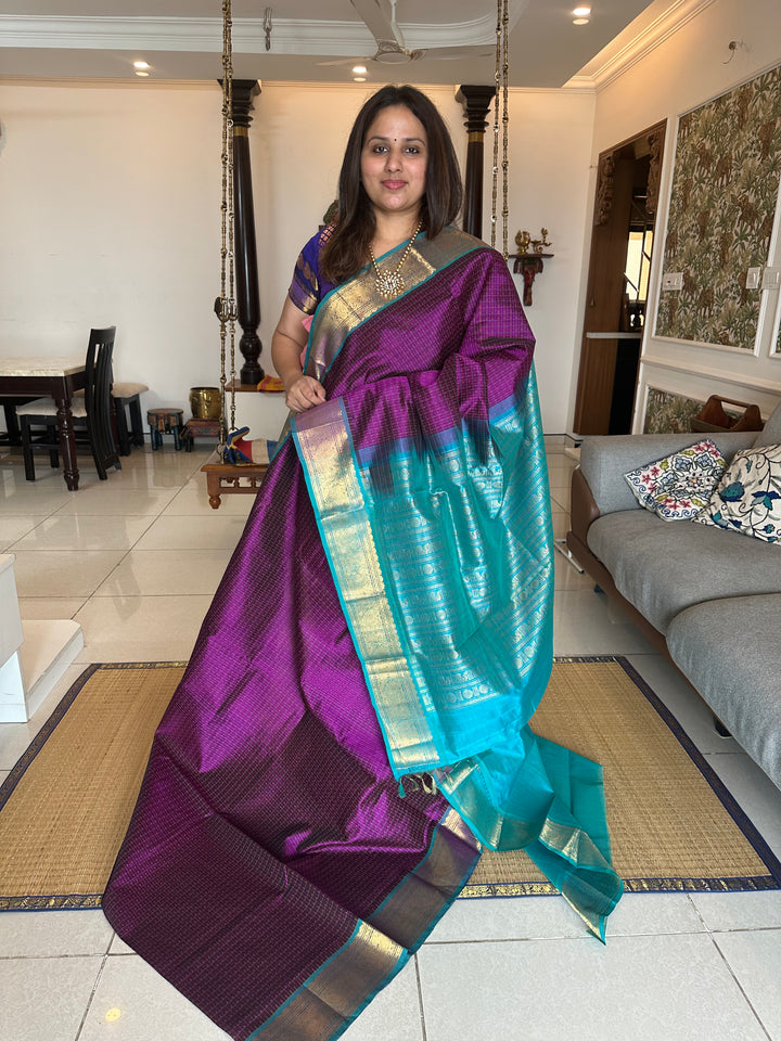 Purple with Blue Lakshadeepam Silk Cotton Saree