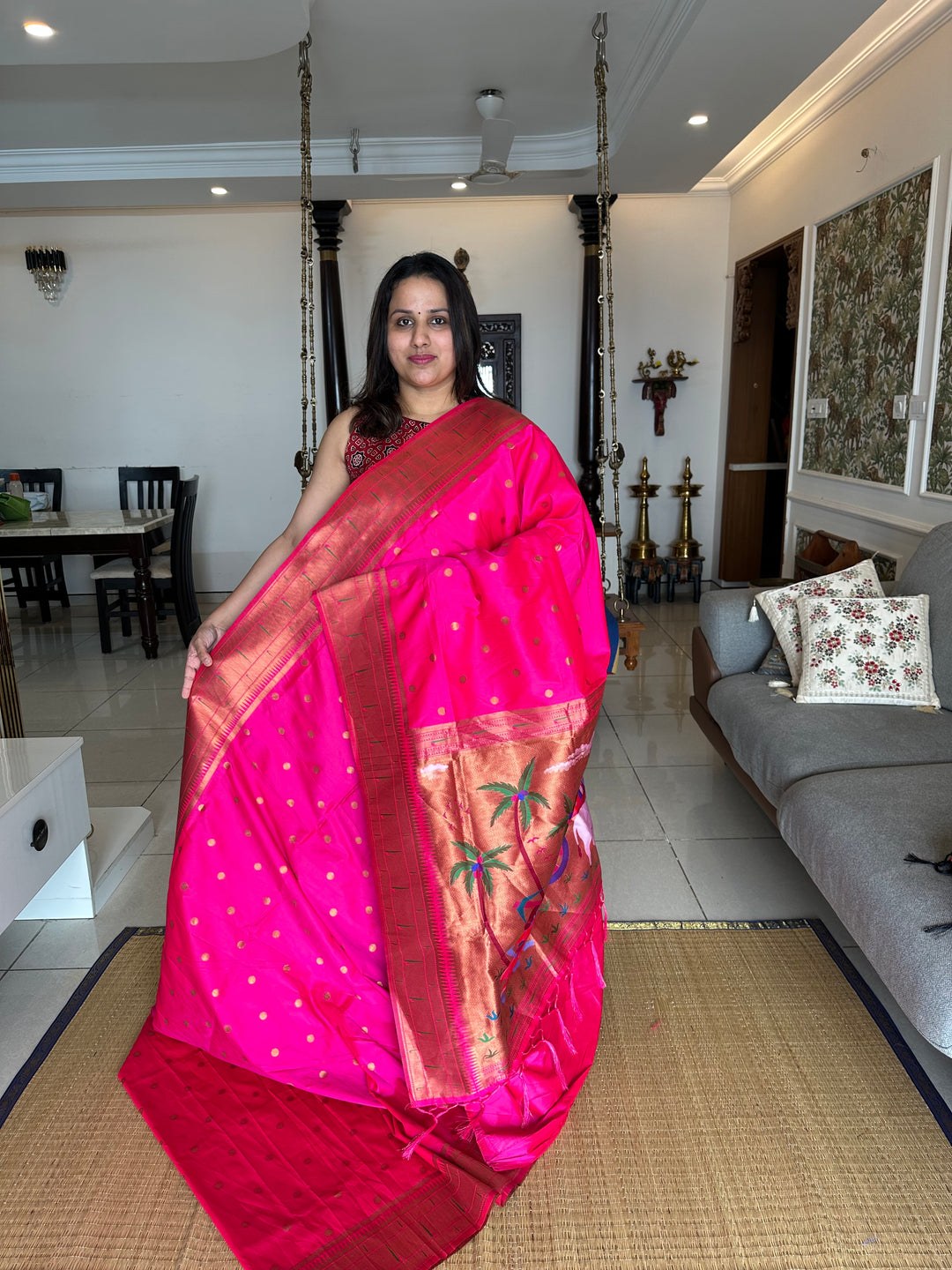 Rani Pink Big Muniya Border, Zari Minakari Pallu Design, Heavy Meena Zari Pallu