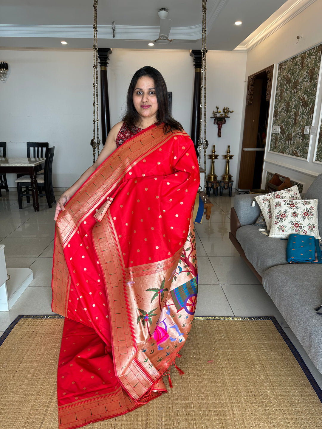 Semi Paithani Red with Body Butta Zari Brocade with Minakari Border and Heavy Minakari Zari Pallu