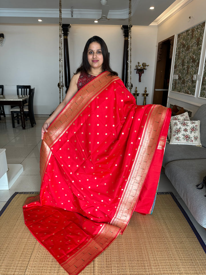 Semi Paithani Red with Body Butta Zari Brocade with Minakari Border and Heavy Minakari Zari Pallu