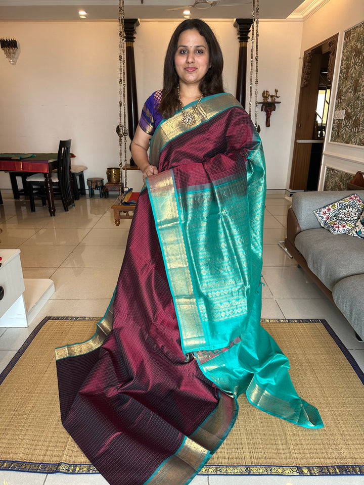 Maroon with Blue Lakshadeepam Silk Cotton Saree