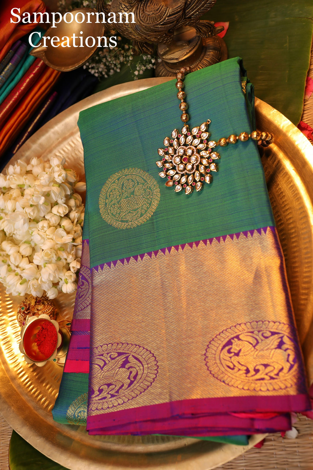 A Classic Mayil Kazhuthu/Pink with Horse Zari Rich Butta with Rich Pallu Kanjivaram Silk Saree