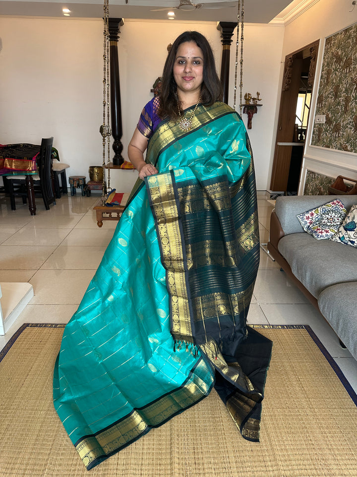 Ramar Green with Black Mayil Chakram Silk Cotton Saree