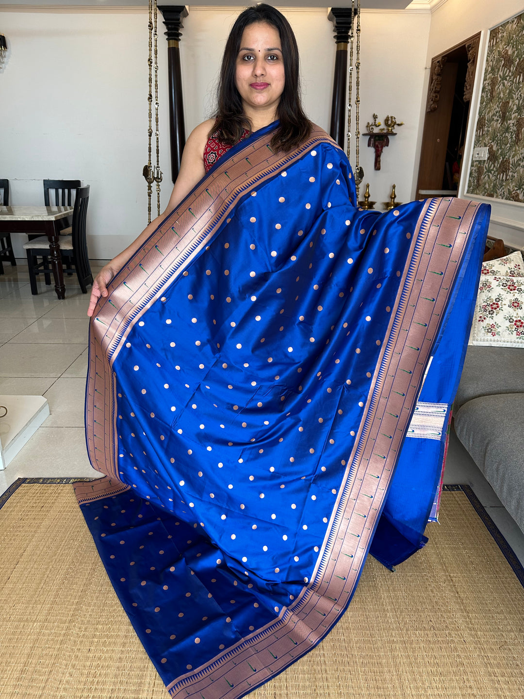 Semi Paithani Blue with Body Butta Zari Brocade with Minakari Border and Heavy Minakari Zari Pallu