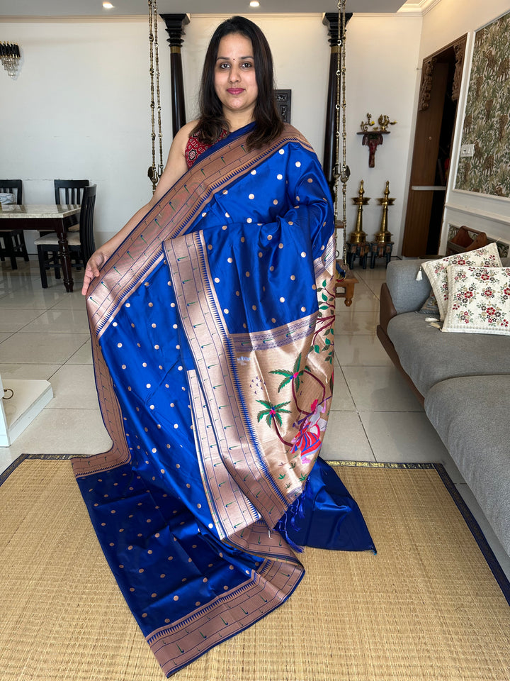 Semi Paithani Blue with Body Butta Zari Brocade with Minakari Border and Heavy Minakari Zari Pallu