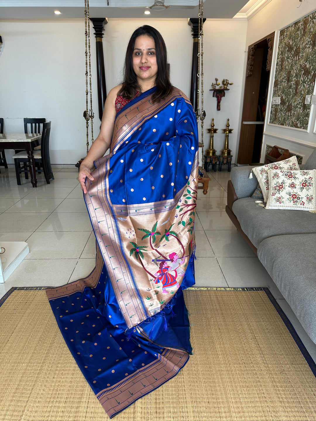 Semi Paithani Blue with Body Butta Zari Brocade with Minakari Border and Heavy Minakari Zari Pallu