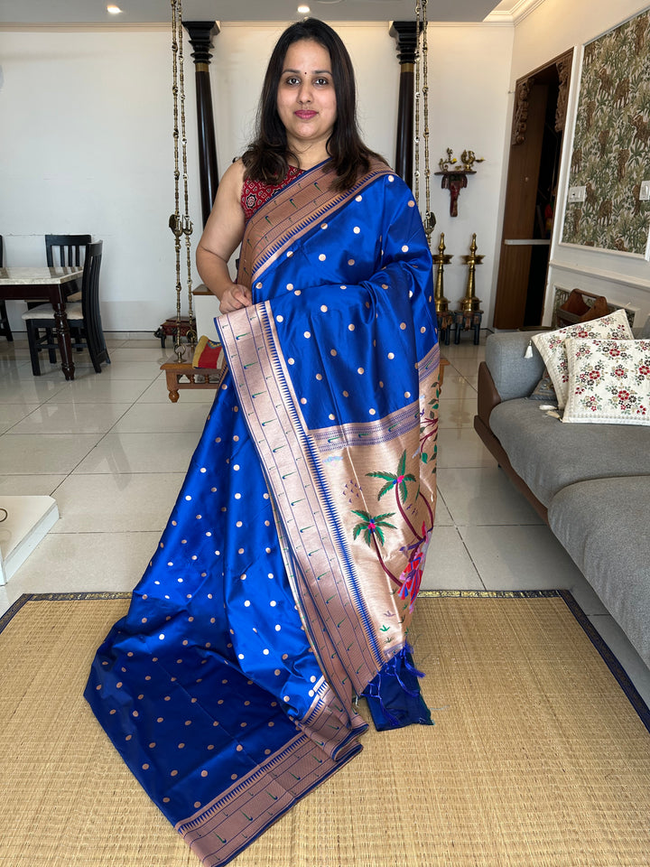 Semi Paithani Blue with Body Butta Zari Brocade with Minakari Border and Heavy Minakari Zari Pallu