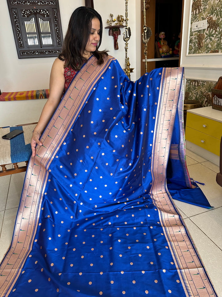 Semi Paithani Blue with Body Butta Zari Brocade with Minakari Border and Heavy Minakari Zari Pallu