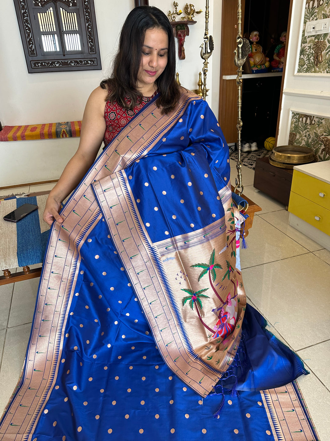 Semi Paithani Blue with Body Butta Zari Brocade with Minakari Border and Heavy Minakari Zari Pallu