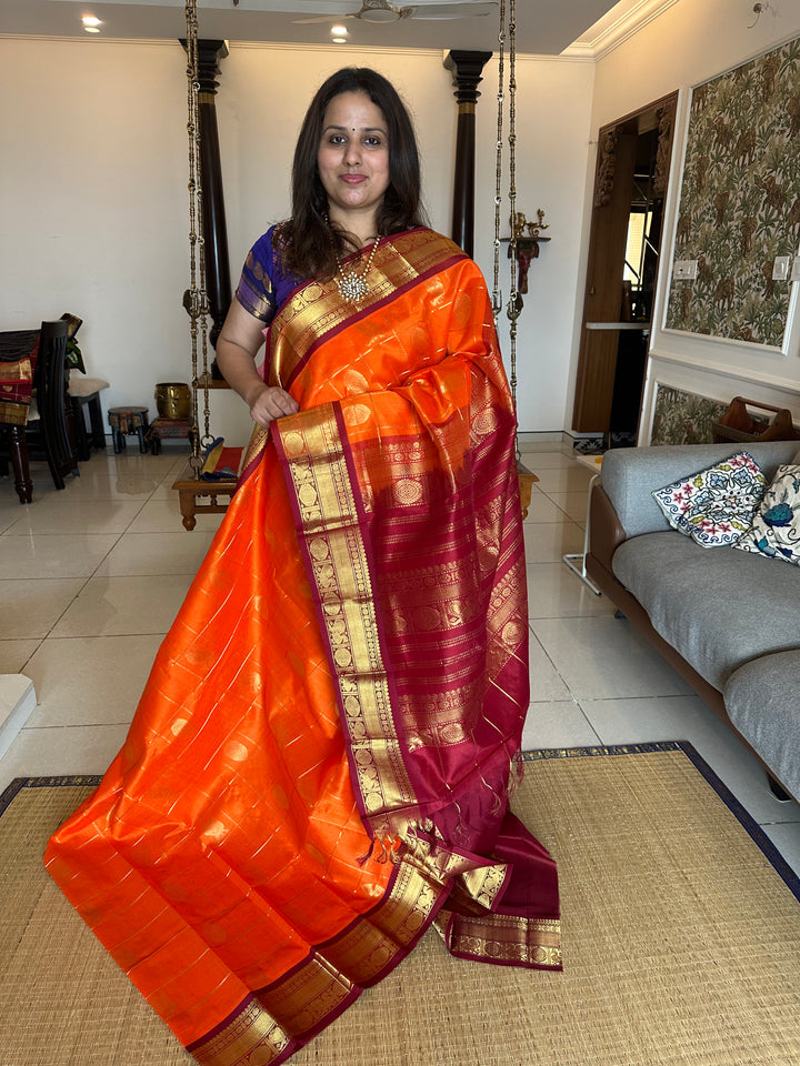 Orange with Araku Mayil Chakram Silk Cotton Saree