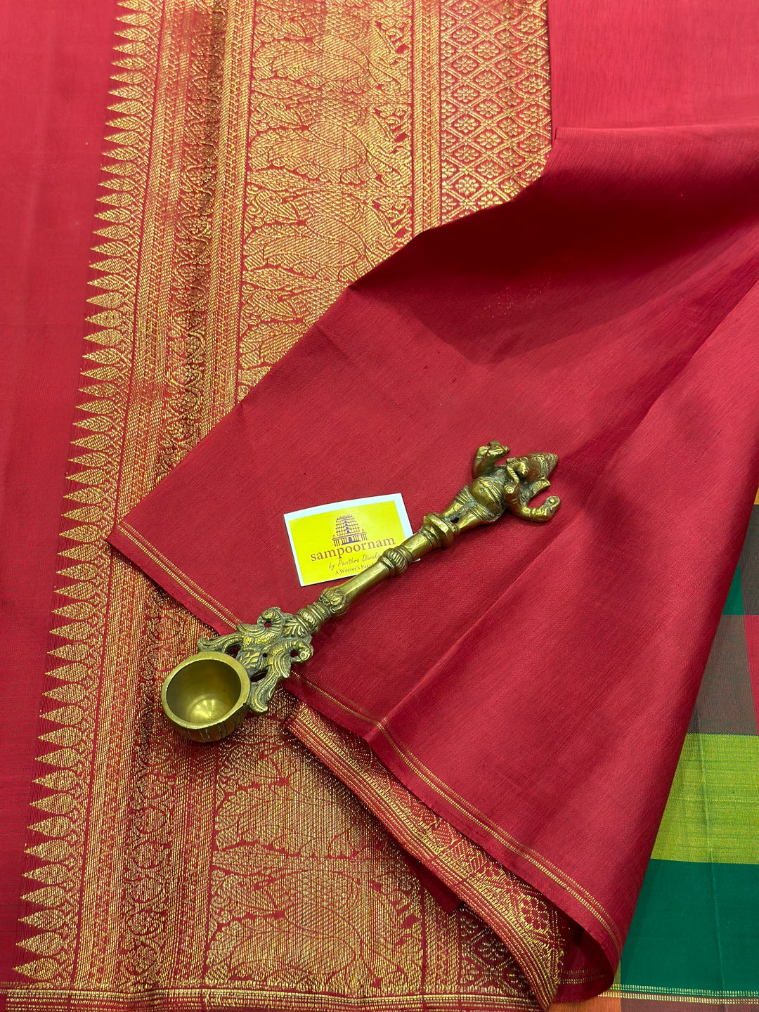 Pallum Pazham Kattam with Mayil and Chakram Butta with a Rich Red Pallu, Pure Zari Pure Silk Kanjivaram Silk Saree