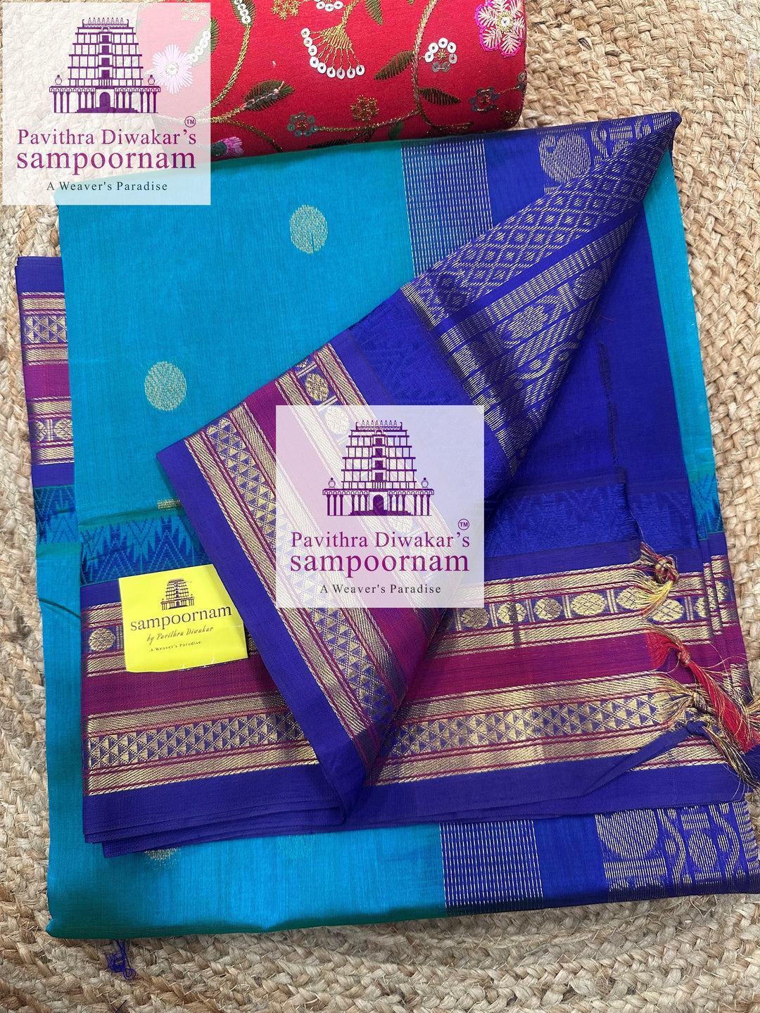 Ramar Blue with Dark  Blue ,rich Zari butta in the body, traditional borders and rich  , rich Zari butta in the body and Kanchi traditional borders and rich Pallu Korvai Silk Cotton Saree