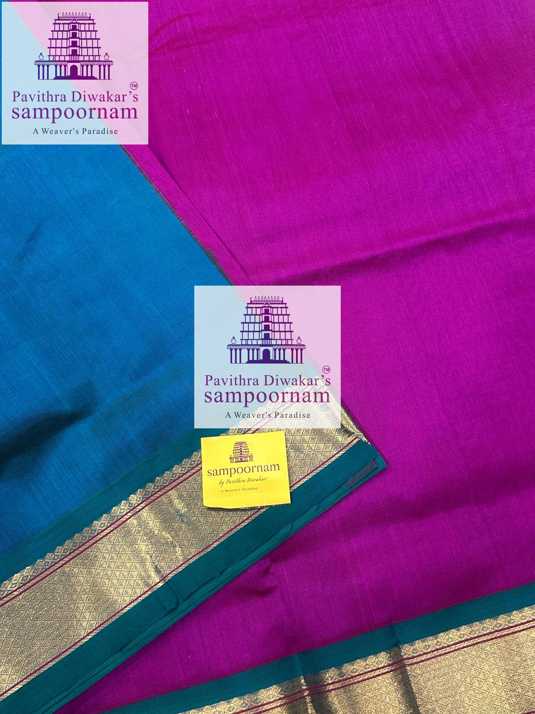 Vadamalli with Mayilkazhuthu Blue, traditional borders and rich Pallu Korvai Silk Cotton Saree