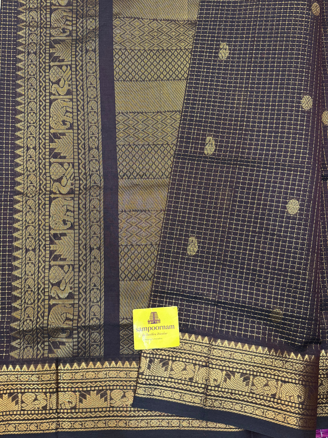 Dark Brown With Rich Zari Butta in the Body, Zari Kattam , Traditional Rich Borders and Rich Pallu Semi Silk Cotton Saree