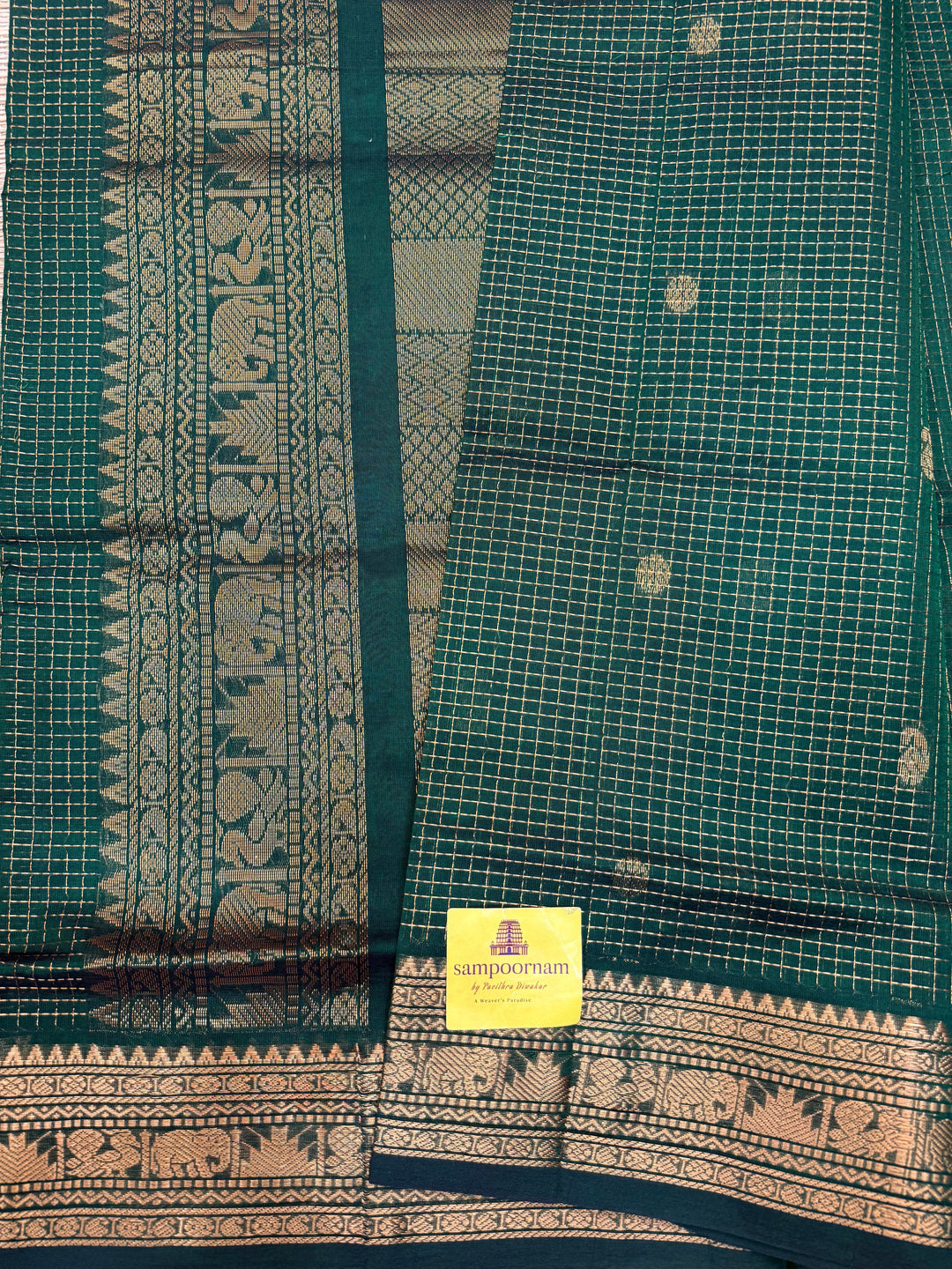 Green With Rich Zari Butta in the Body , Zari Kattam in the Body, Traditional Rich Borders and Rich Pallu Semi Silk Cotton Saree